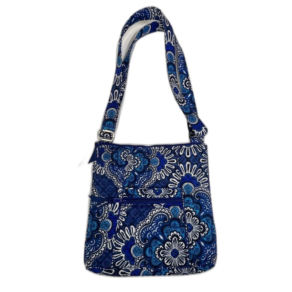 Vera Bradley Essential Crossbody Purse Bag Tapestry BLUE Medallion Floral  EUC